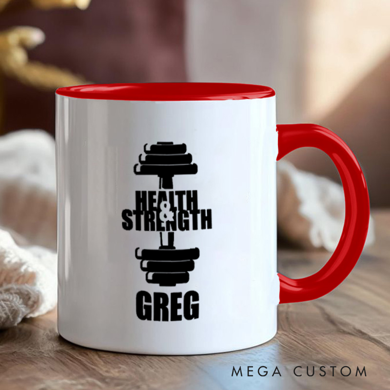 Personalized Fitness Mug with Health Strength Gift Motivational Coffee Cup for Fitness Enthusiasts Bodybuilders and Gym Lovers