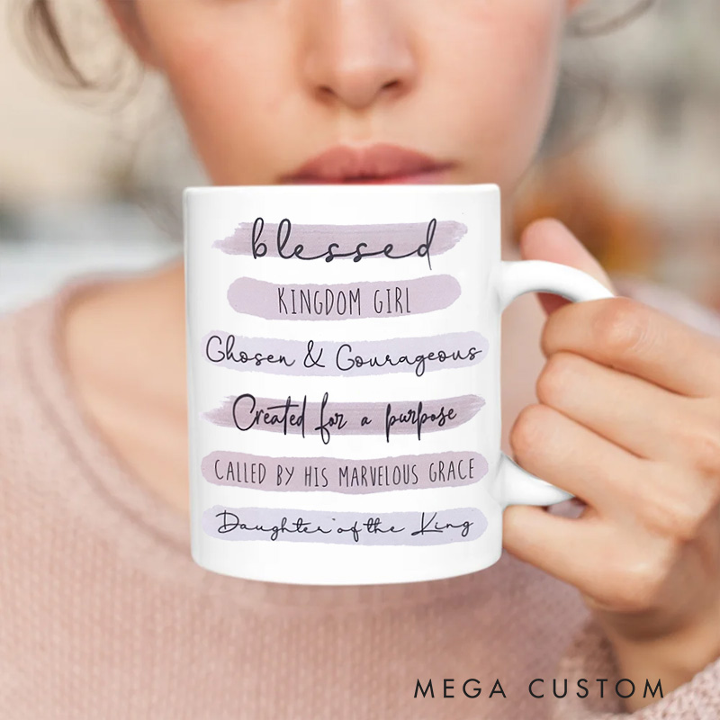 Personalized Daughter of the King Ceramic Mug with Custom Name Scripture Word Printed Mugs Christian Gifts Religious Gifts for Women and Girls