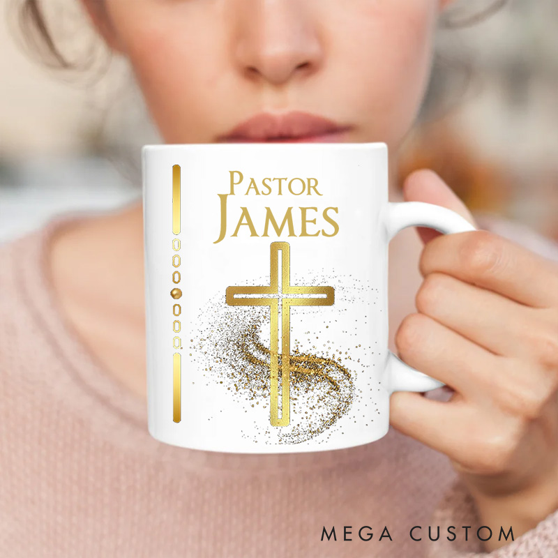Personalized Cross Ceramic Mug Gift for Pastor Clergy Preacher & Ministers Custom Coffee Cup with Name Pastor Appreciation Retirement Anniversary Gift
