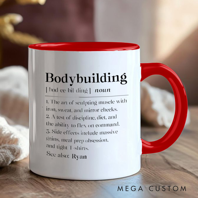 Personalized Fitness Mug with Bodybuilding Definition Gift Motivational Coffee Cup for Fitness Enthusiasts Bodybuilders and Gym Lovers