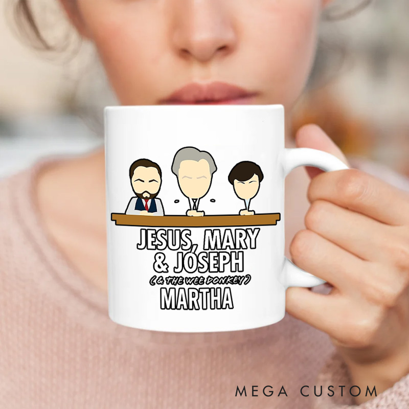 Personalized Jesus Mary Joseph & the Wee Donkey Ceramic Mug with Name Custom Coffee Cup Jesu Coffee Mug Jesus Gift Funny Christian Gift Religious Gift