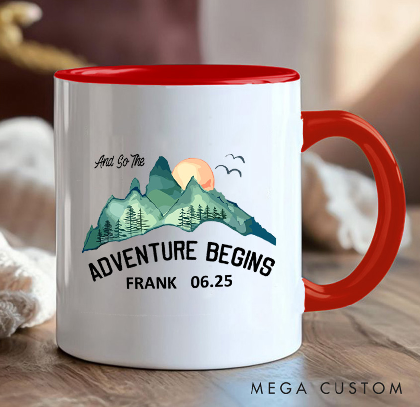 Personalized And So the Adventure Begins Mug Hiking Mountain Travel Mug Gift for Outdoors Lovers