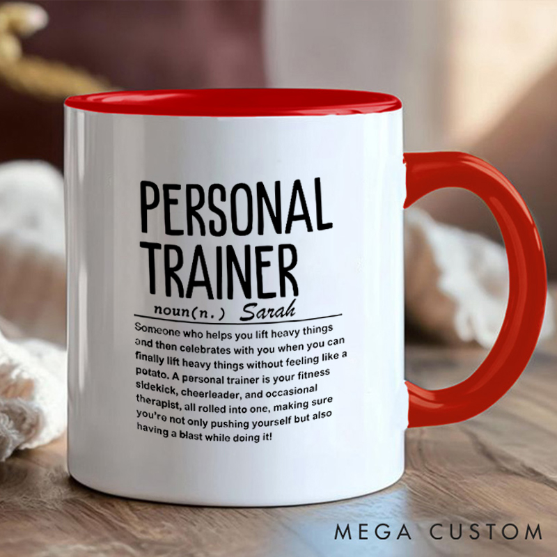 Personalized Trainer Definition Mug with Custom Name Gift Motivational Coffee Cup for Fitness Enthusiasts Bodybuilders and Gym Lovers