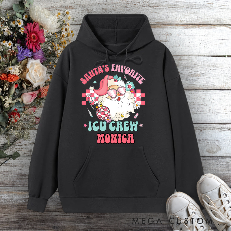 Personalized Hoodies for Nurse Santa's Favorite ICU Crew Design Hoodies International Nurse Day Gift