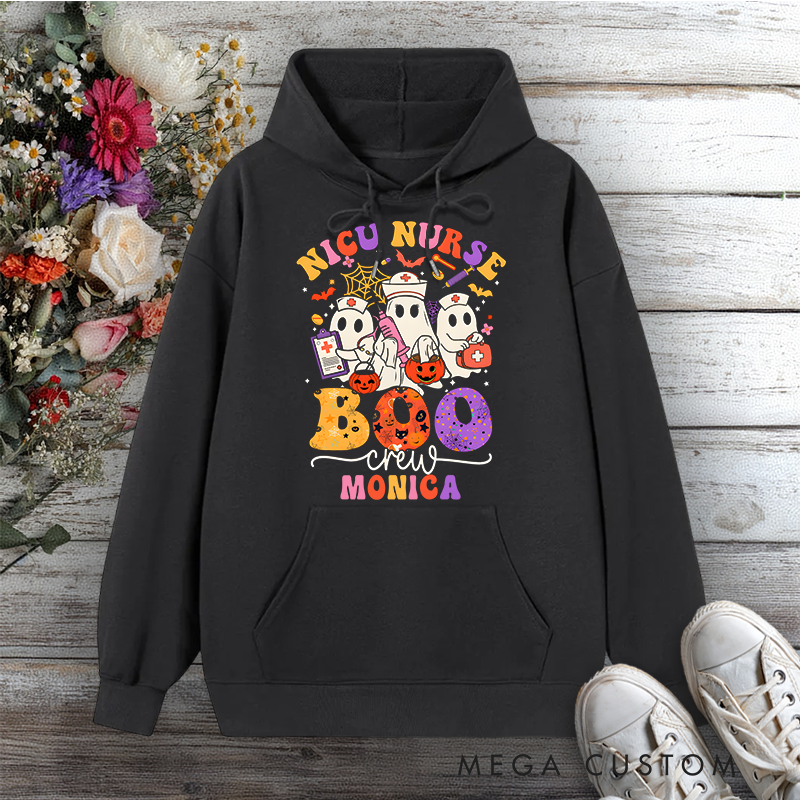 Personalized Hoodies for Nurse NICU Nurse Boo Crew Design Hoodies International Nurse Day Gift