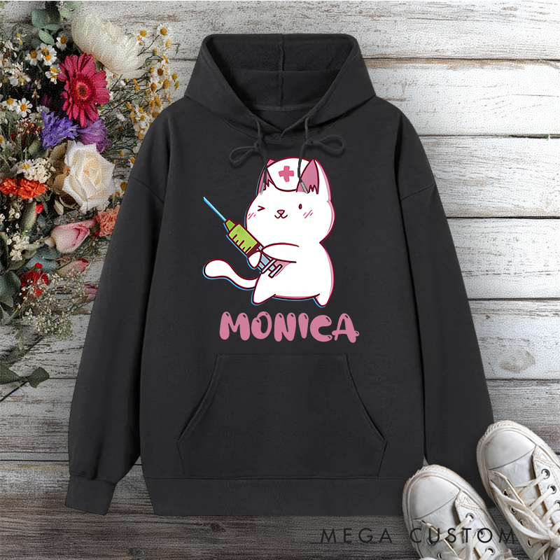 Personalized Hoodies for Nurse Cat Cute and Caring Design Hoodies International Nurse Day Gift