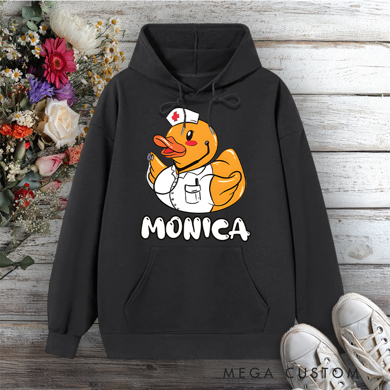 Personalized Hoodies for Nurse Duck Quirky and Caring Design Hoodies International Nurse Day Gift