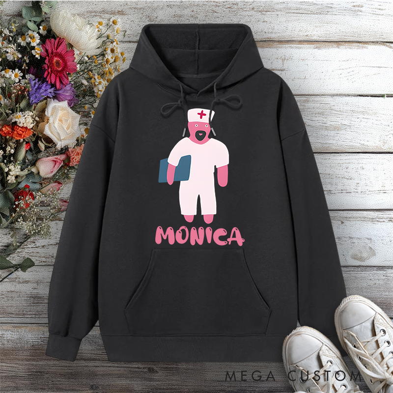 Personalized Hoodies for Nurse Pink Nurse Character Caring and Fun Design Hoodies International Nurse Day Gift