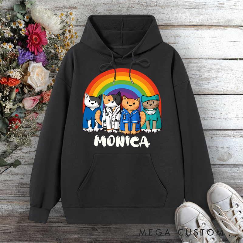 Personalized Hoodies for Nurse Medical Cats Under the Rainbow Description Design Hoodies International Nurse Day Gift