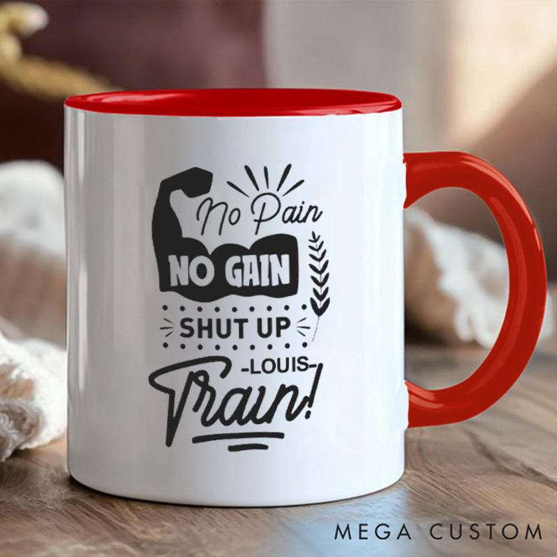 Personalized No Pain No Gain Coffee Mug with Motivation Gift Motivational Coffee Cup for Fitness Enthusiasts Bodybuilders and Gym Lovers