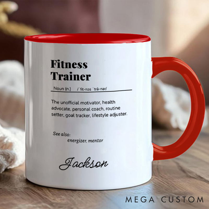 Personalized Fitness Trainer Definition Coffee Mug with Coach Gift Motivational Coffee Cup for Fitness Enthusiasts Bodybuilders and Gym Lovers