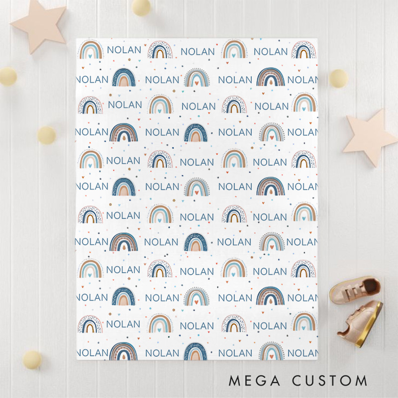 Personalized Rainbow Pattern Milestone Baby Blanket Designed With Cheerful Rainbow Motifs Baby Blanket  