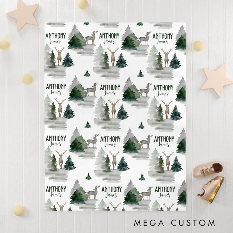 Personalized Adventure Forest Name Pattern Scenic Wilderness and Nature Inspired Cozy Baby Blanket