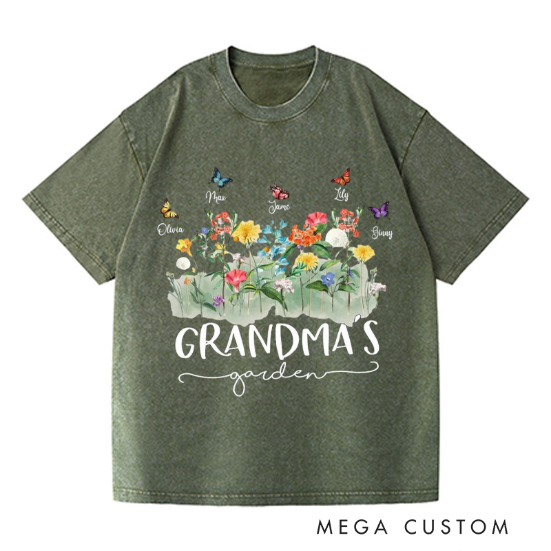 Personalized Grandma's Garden Washed T-Shirts Gardening Shirt Custom Mom Shirt Mother's Day Gift