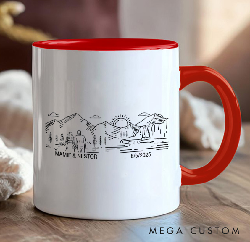 Personalized Mountain Couples Mug Adventurers Camping Hiking Unique Favor Mug Gift for Outdoors Nature Lovers