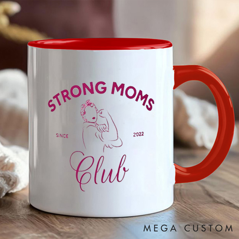 Personalized Strong Moms Club Mug with Celebrating Motherhood and Strength Gift Motivational Coffee Cup for Fitness Enthusiasts Bodybuilders and Gym Lovers