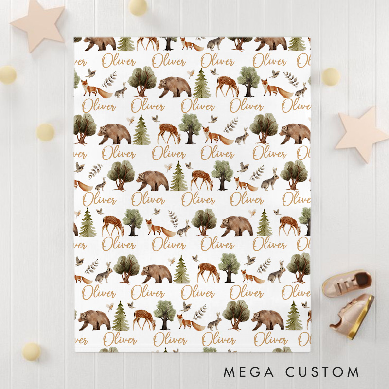 Personalized Jungle Animals Pattern Baby Blanket Featuring Vibrant And Playful Jungle Animal Designs Baby Blanket  