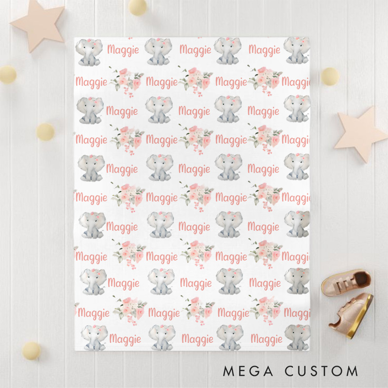 Personalized Elephant Pattern Baby Blanket Highlighting Adorable And Playful Elephant Illustrations Baby Blanket  