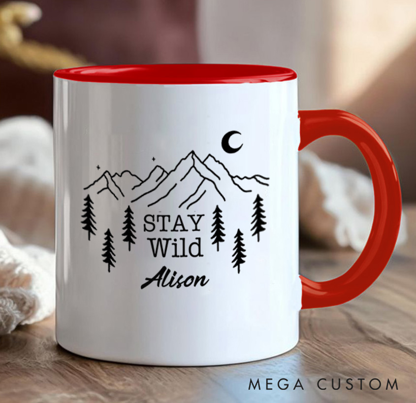 Personalized Stay Wild Mug Camping Mountain Hiking Mug Gift for Outdoors Nature Lovers