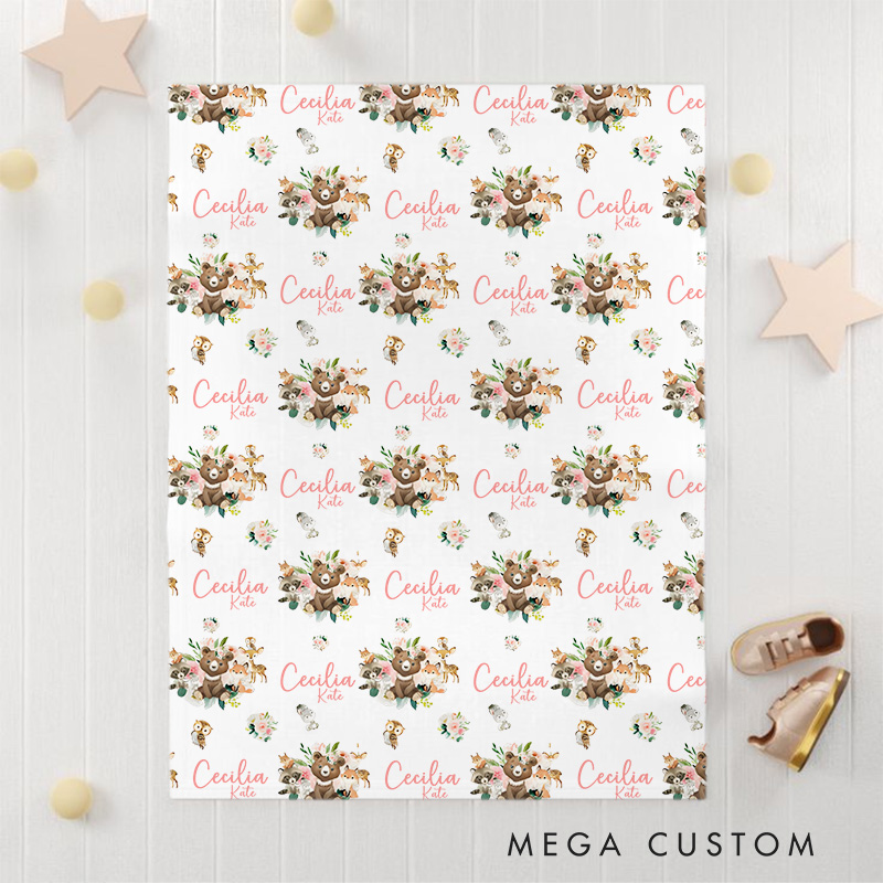 Personalized Bee And Floral Pattern Baby Blanket Highlighting Sweet Bee Illustrations And Floral Details Baby Blanket  