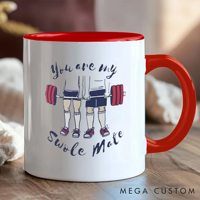 Personalized Funny Gym Partner Coffee Cup Mug with Double Sided Swole Mate Gift Motivational Coffee Cup for Fitness Enthusiasts Bodybuilders and Gym Lovers