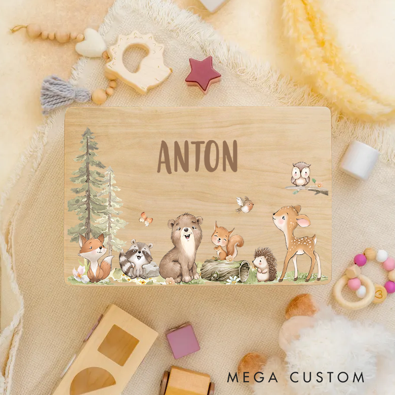 Personalized Woodland Animals Graphic Keepsake Box Baby Gift for New Mom
