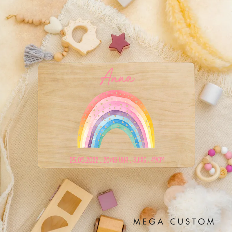 Personalized Rainbow Graphic Keepsake Box Unisex Newborn Baby Gift