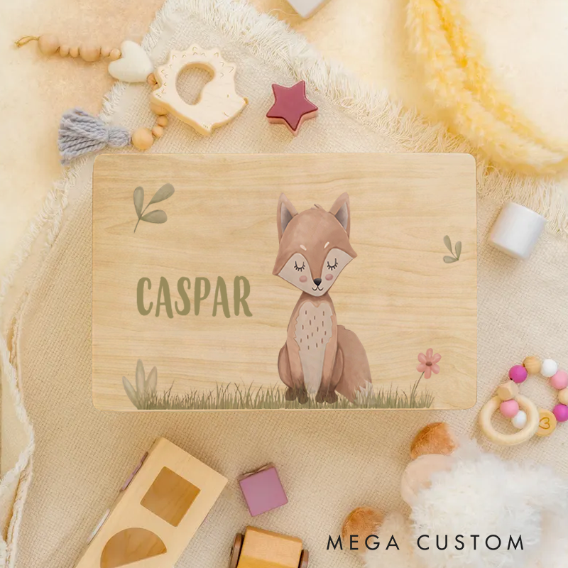 Personalized Fox Graphic Keepsake Box Baby Gift for New Mom
