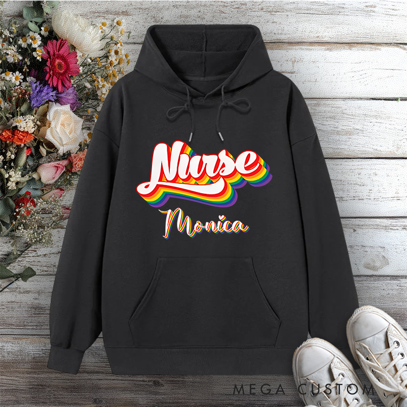 Personalized Hoodies for Nurse Rainbow Nurse Pride Design Hoodies International Nurse Day Gift