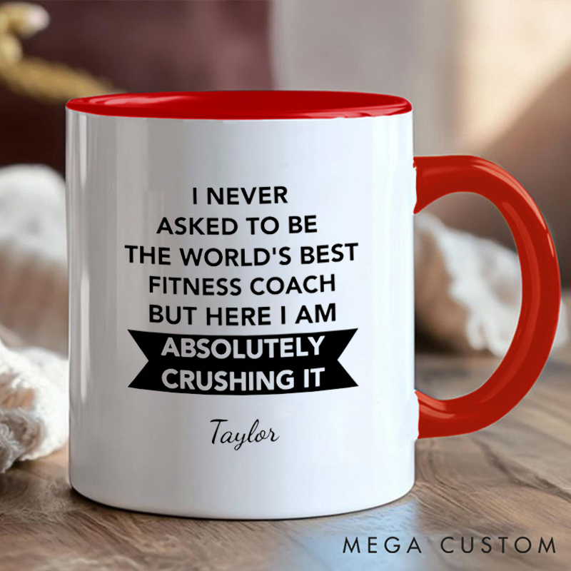 Personalized Worlds Best Fitness Coach Coffee Cup Mug with Motivational Quote Gift for Fitness Enthusiasts Bodybuilders and Gym Lovers