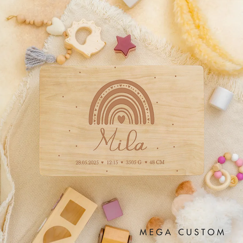 Personalized Wooden Box Rainbow Gift Baptism Boy and Girl Nursery Gift