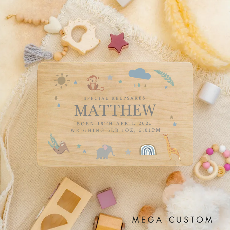 Personalised Safari Animals Wooden Keepsake Box Safari Gifts New Baby Gifts
