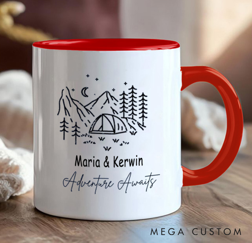 Personalized Couple Camping Mug Mountain Adventure Awaits Hiking Mug Gift for Travel Outdoors Lovers