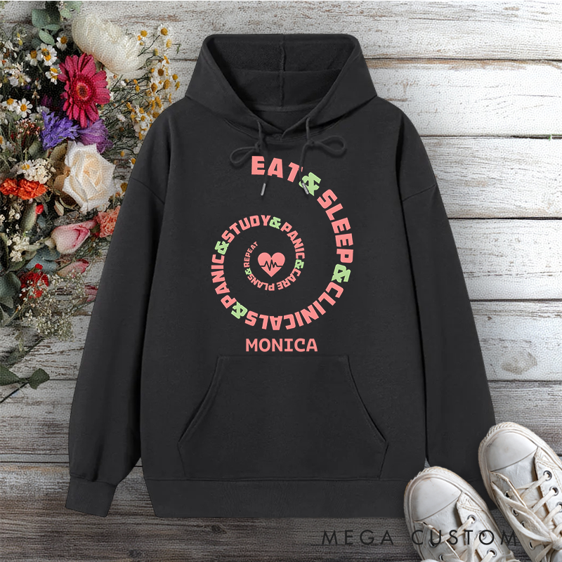 Personalized Hoodies for Nurse Eat Sleep Study Panic Nursing Life Spiral Design Hoodies International Nurse Day Gift