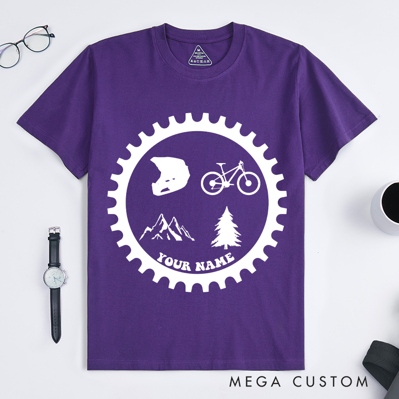 Personalized Mountain Biking Adventure T-Shirt with Mountain Helmet Bike Tree Graphics for Outdoor Adventures Riding Cycling Biking Enthusiasts