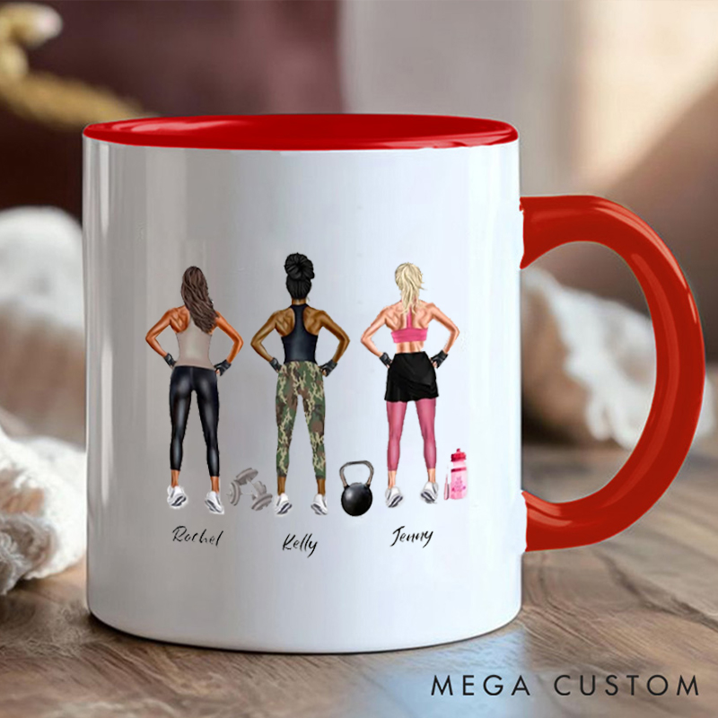 Personalized Fitness Squad Coffee Cup Mug with Gym Partner Names Gift for Fitness Enthusiasts Bodybuilders and Gym Lovers