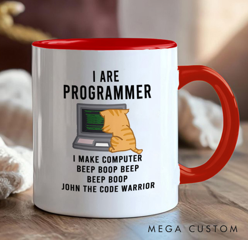 Personalized Funny Cat Programmer Mug Technology Computer Enthusiasts Gift for IT Geek Nerd Lovers
