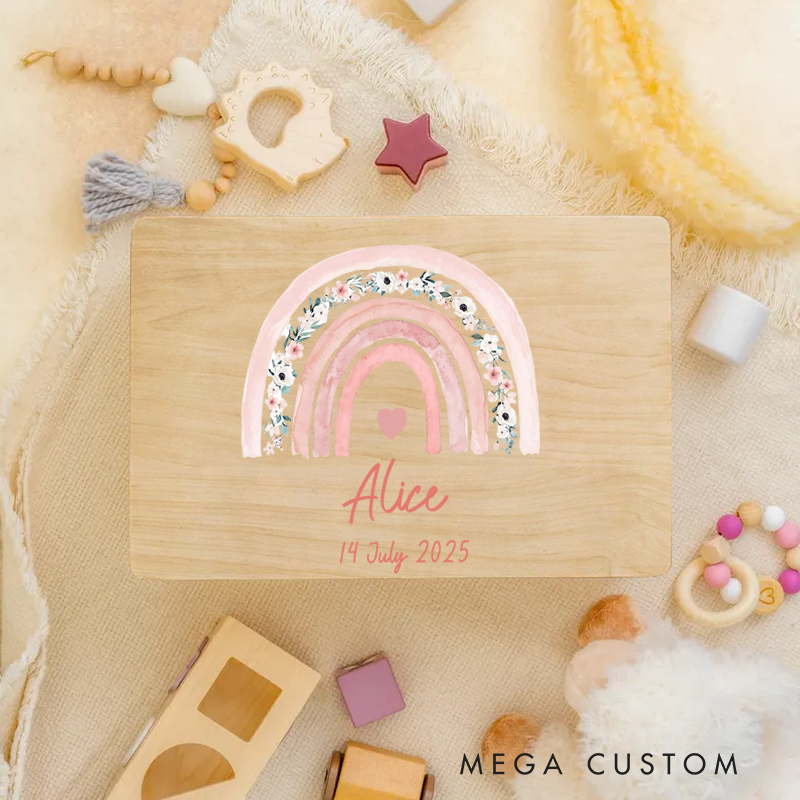 Personalized Memory Box Baby with Name "Flower Arch" Christening Gift Gift for Birth