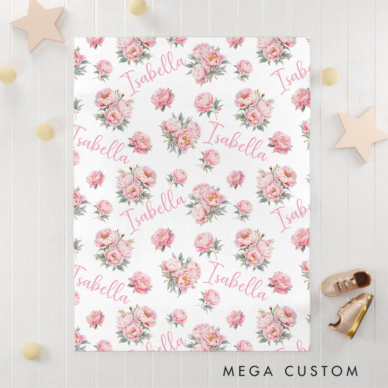 Personalized Floral Pattern Baby Blanket Highlighting Beautiful And Delicate Rose Illustrations Baby Blanket