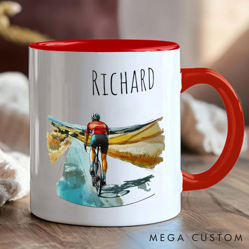 Personalized Cycling Coffee Cup Mug with Scenic Road for Outdoor Adventures Riding Cycling Biking Enthusiasts