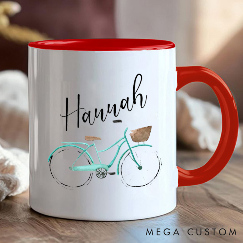 Personalized Coffee Cup Mug with Elegant Bicycle Illustration for Outdoor Adventures Riding Cycling Biking Enthusiasts