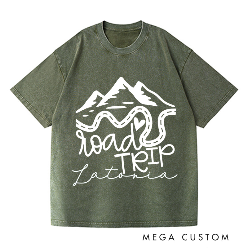 Personalized Road Trip Washed T-Shirts Vacation Shirt Traveling Shirts Customized Name Shirt Gift For Nature Lover 