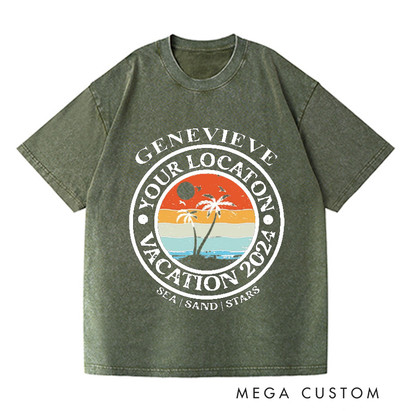Personalized Summer Washed T-Shirts Vacation Shirts Beech TShirts Gift For Traveler Tee