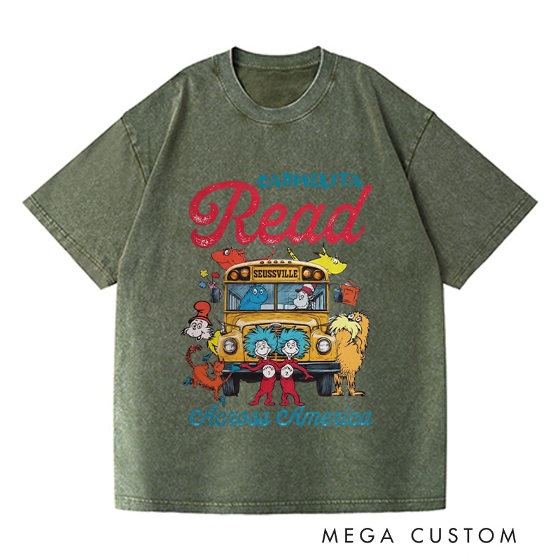 Personalized Read Across America Washed T-Shirts Reading Day T-shirt Reading Week Matching Shirt Book Lover Gift