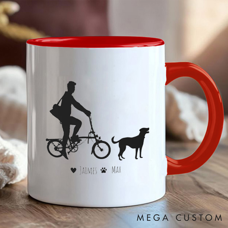 Personalized Cyclist and Dog Coffee Cup Mug with Dog Loving Cyclists for Outdoor Adventures Riding Cycling Biking Enthusiasts