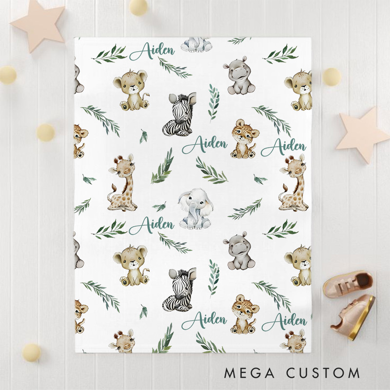Personalized Animal Pattern Baby Blanket Showcasing Playful And Adorable Animal Illustrations Baby Blanket