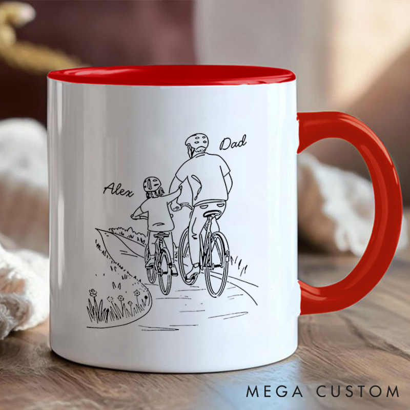 Personalized Father and Child Cycling Coffee Cup Mug with Celebrate Special Father Child Memories for Outdoor Adventures Riding Cycling Biking Enthusiasts