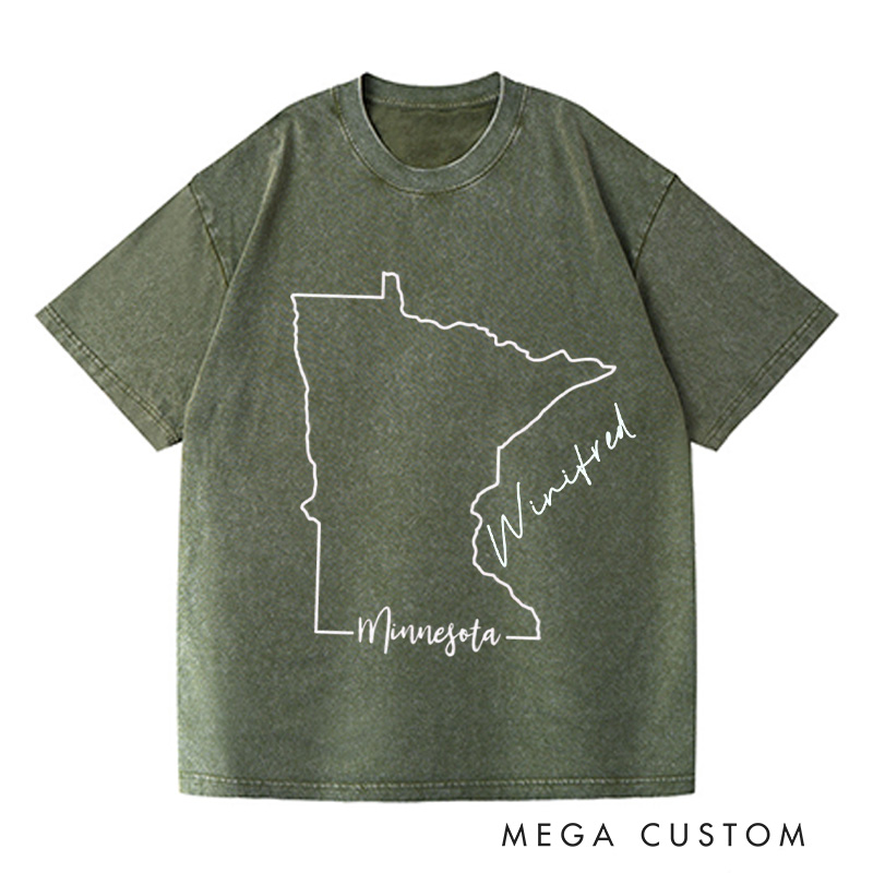Personalized Minnesota State Washed T-Shirts Travel Tee Map Shirt Trendy Shirt Customized Name Shirt Gift For Traveler