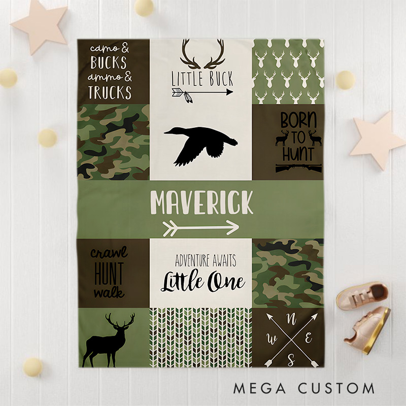 Personalized Rustic Patchwork Baby Blanket Showcasing Nature-Inspired Patterns And Text Baby Blanket