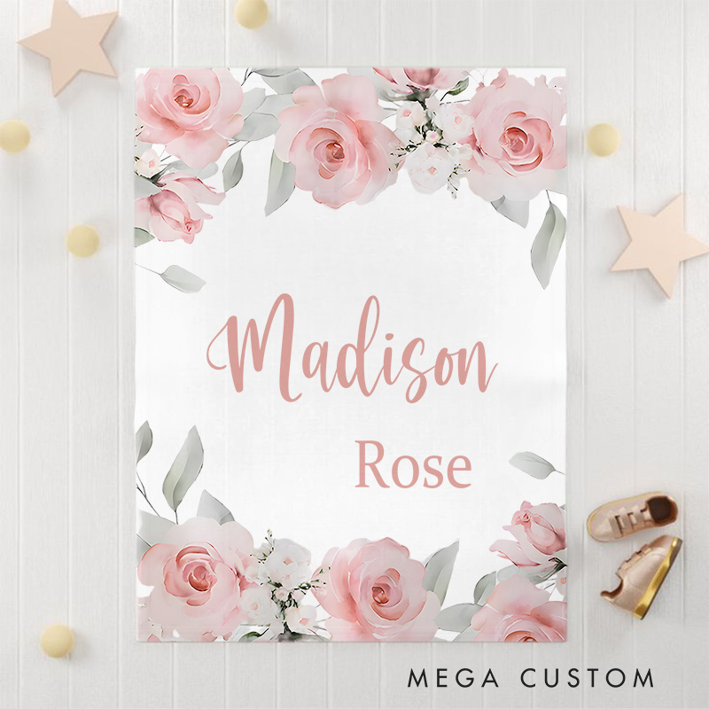 Personalized Rose Frame Baby Blanket Featuring A Beautiful Name Surrounded By Elegant Roses Baby Blanket